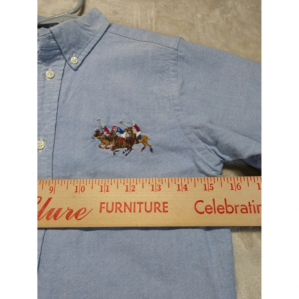 Ralph Lauren Boys Blue Oxford Shirt Multi Pony Logo Size 7 Long Sleeve Button Up